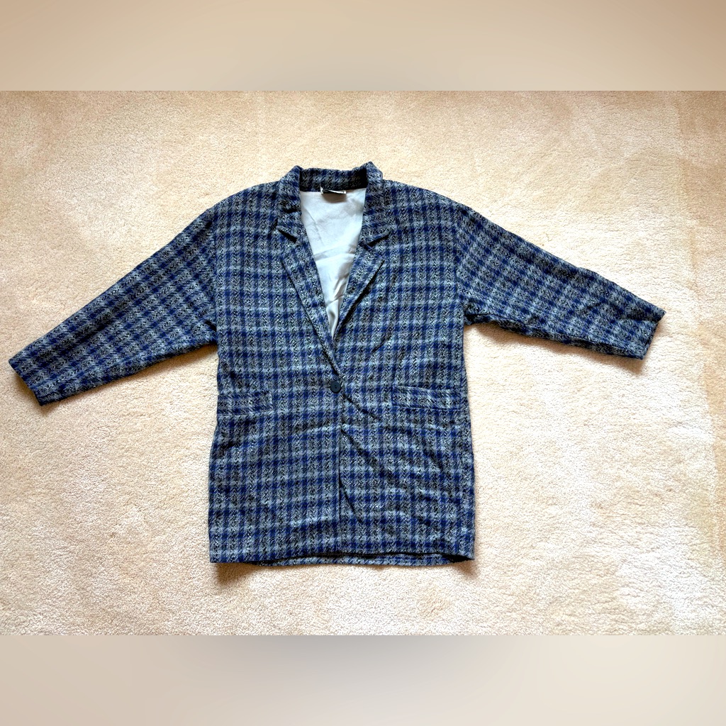Vintage Fashion Doo Of Ca Grey Blue Tweed-Like Wool-Like Cozy Blazer, Sz M/L